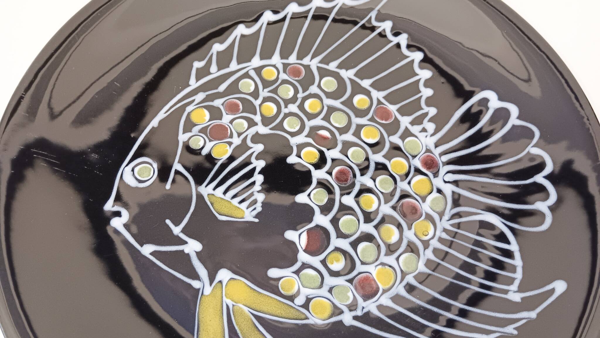 Rare assiette longchamp céramique d'art france décor poisson par le célèbre céramiste robert picault
