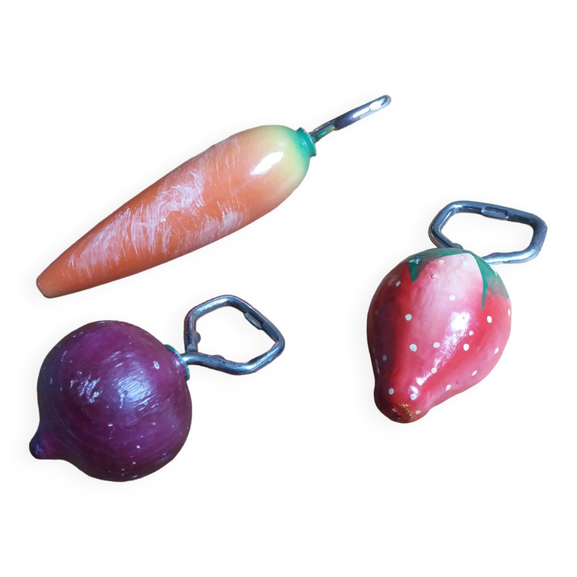 Strawberry, radish and carrot bottle openers