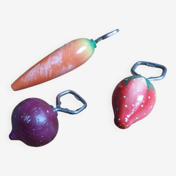 Strawberry, radish and carrot bottle openers