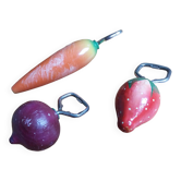 Strawberry, radish and carrot bottle openers
