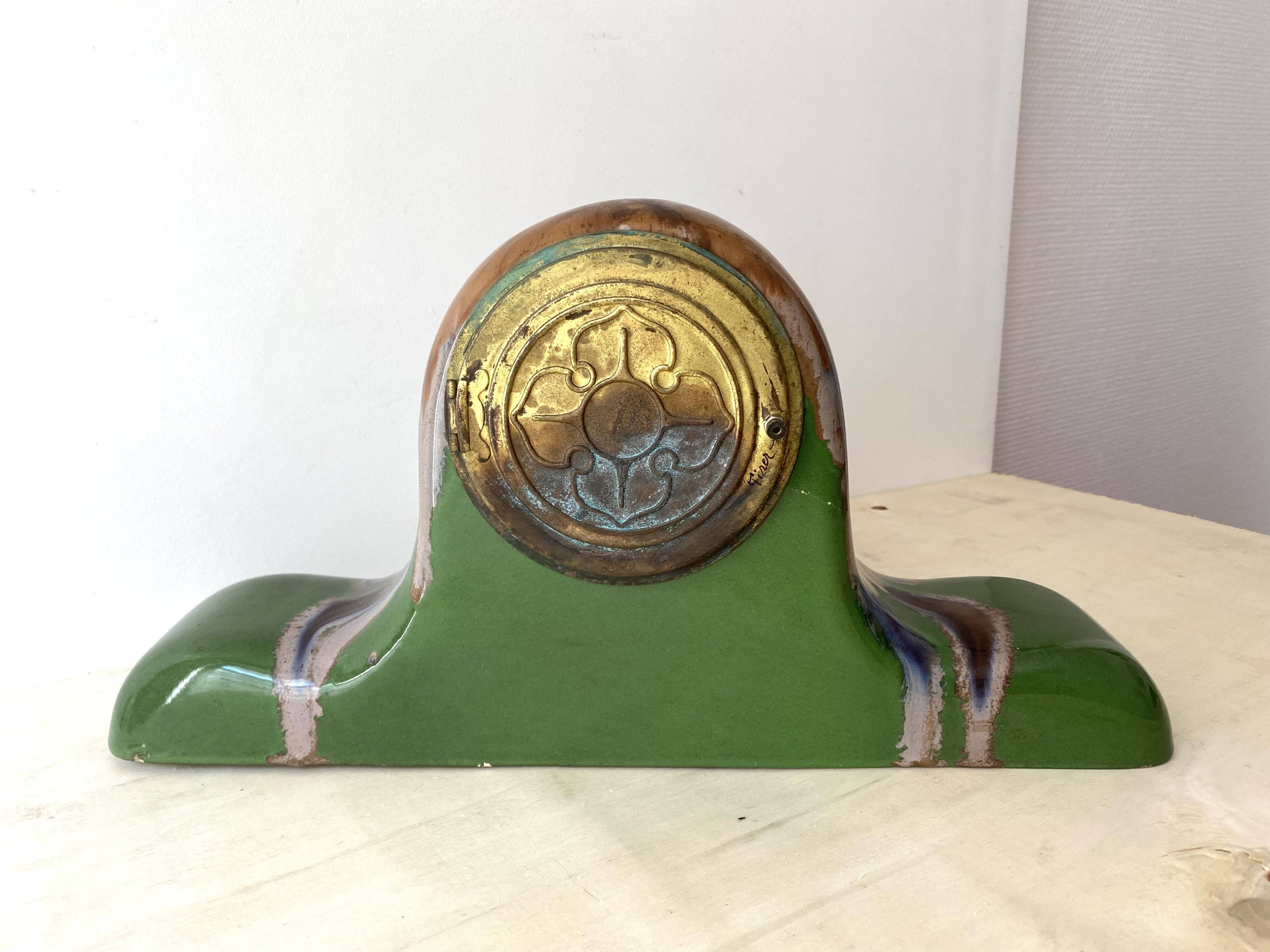 Art deco mantel clock Cazalas Bannière de Bigorre 1930, Basque ceramic clock