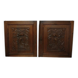 Paire d'anciennes portes en bois chêne sculpté