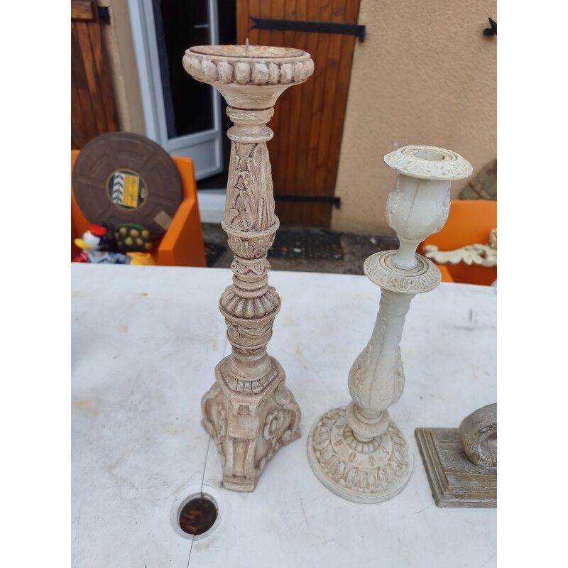 4 wooden candle holders