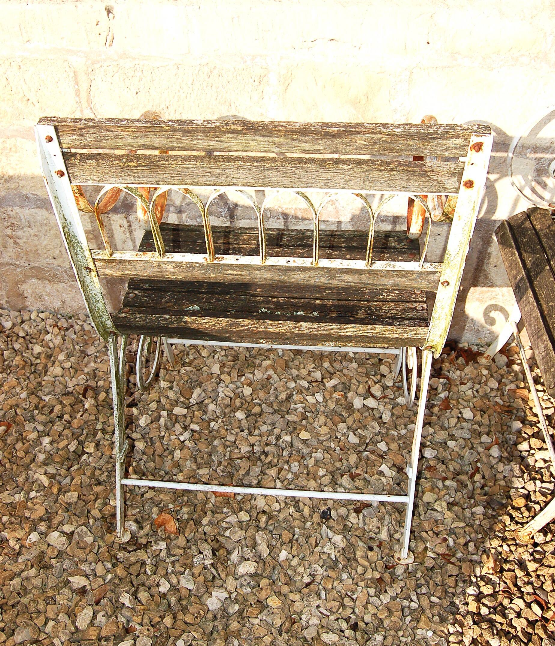 4 20TH CENTURY PAINTED WOOD AND METAL GARDEN CHAIRS