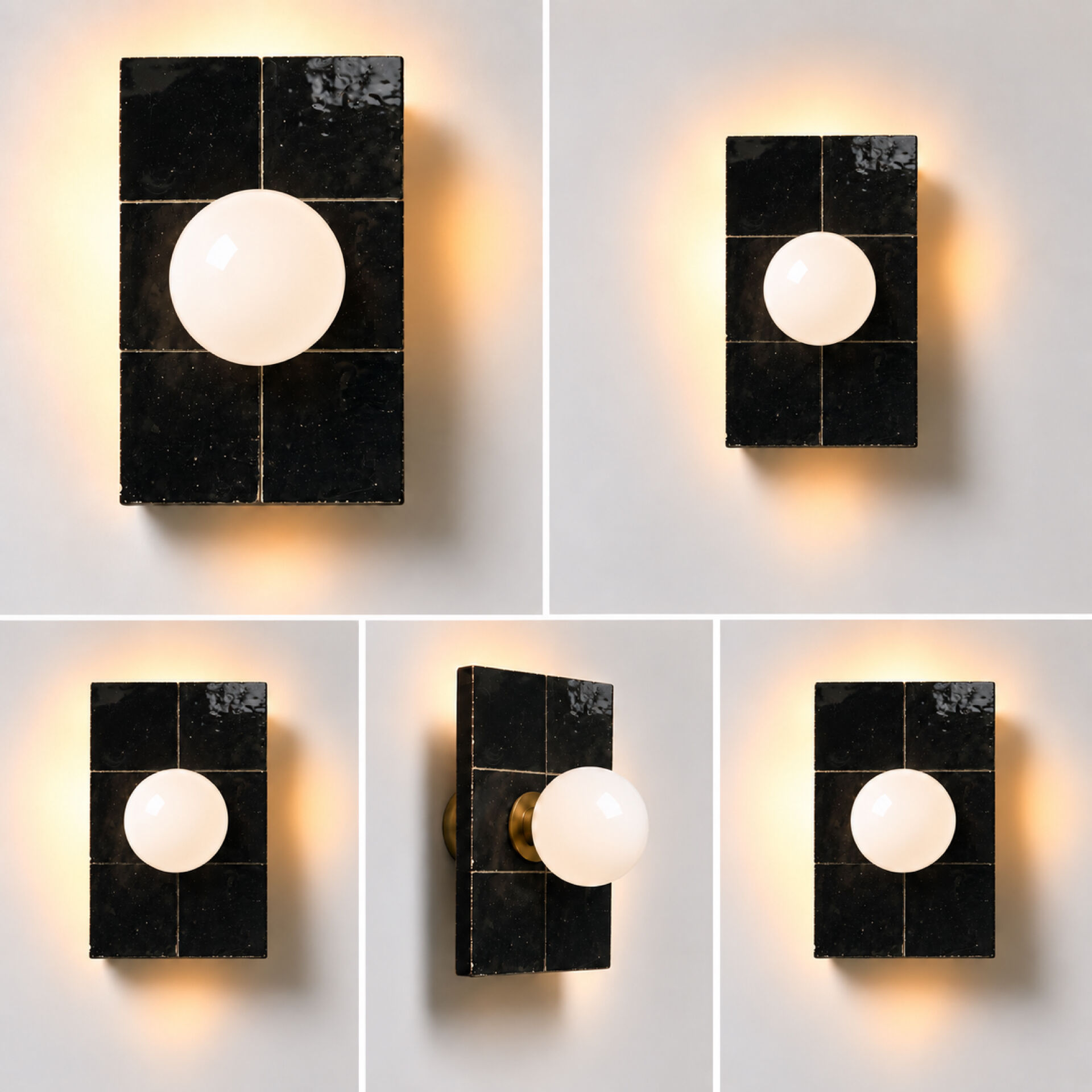 Black zellige wall light