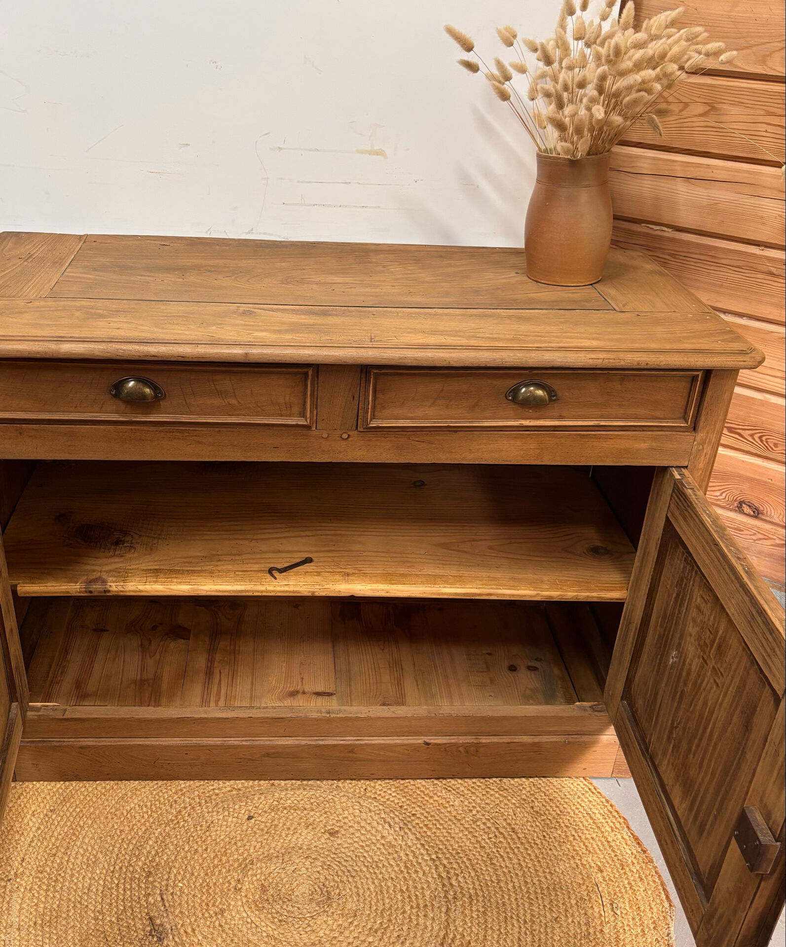 Old solid oak buffet with 2 drawers
