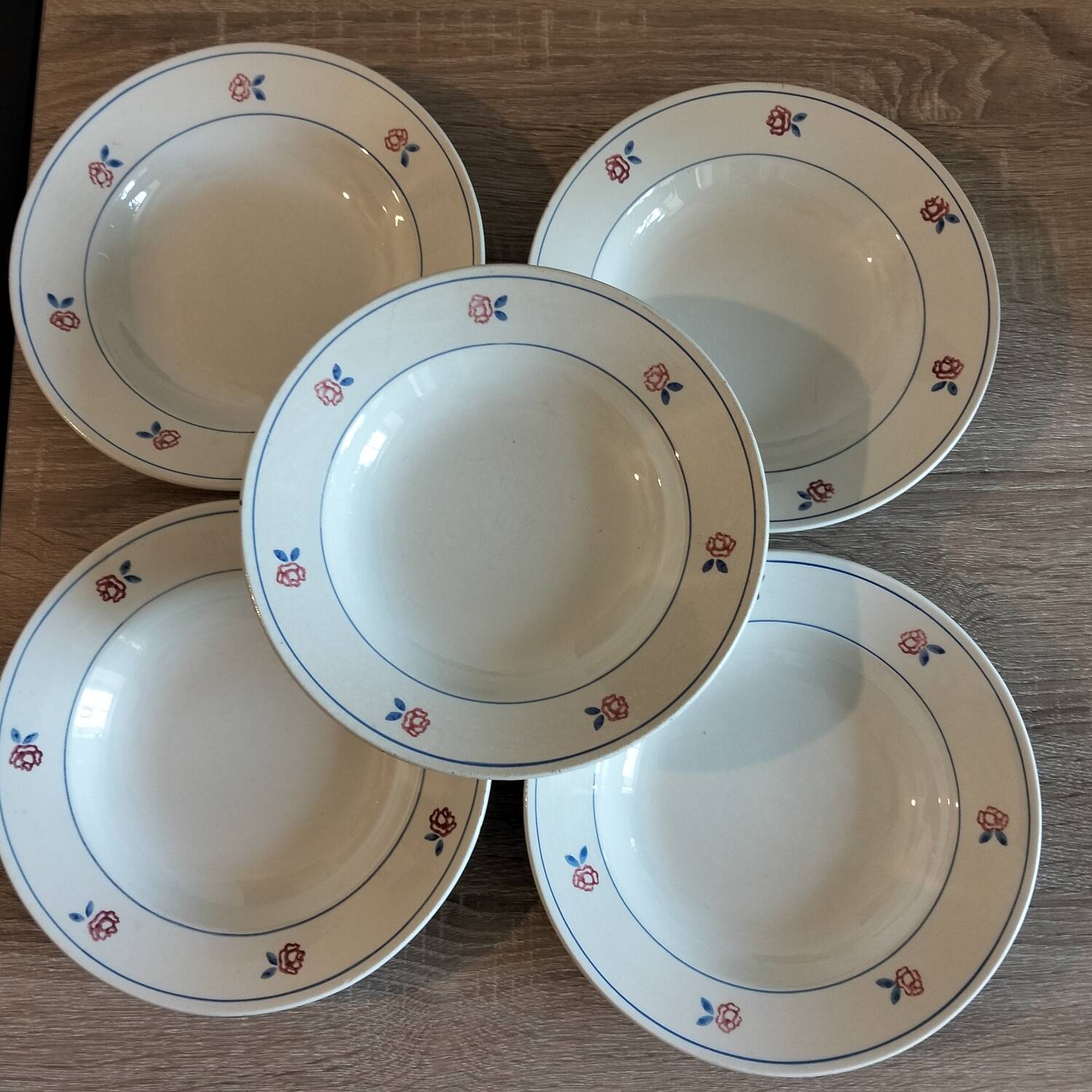 5 antique Gien Micheline soup plates