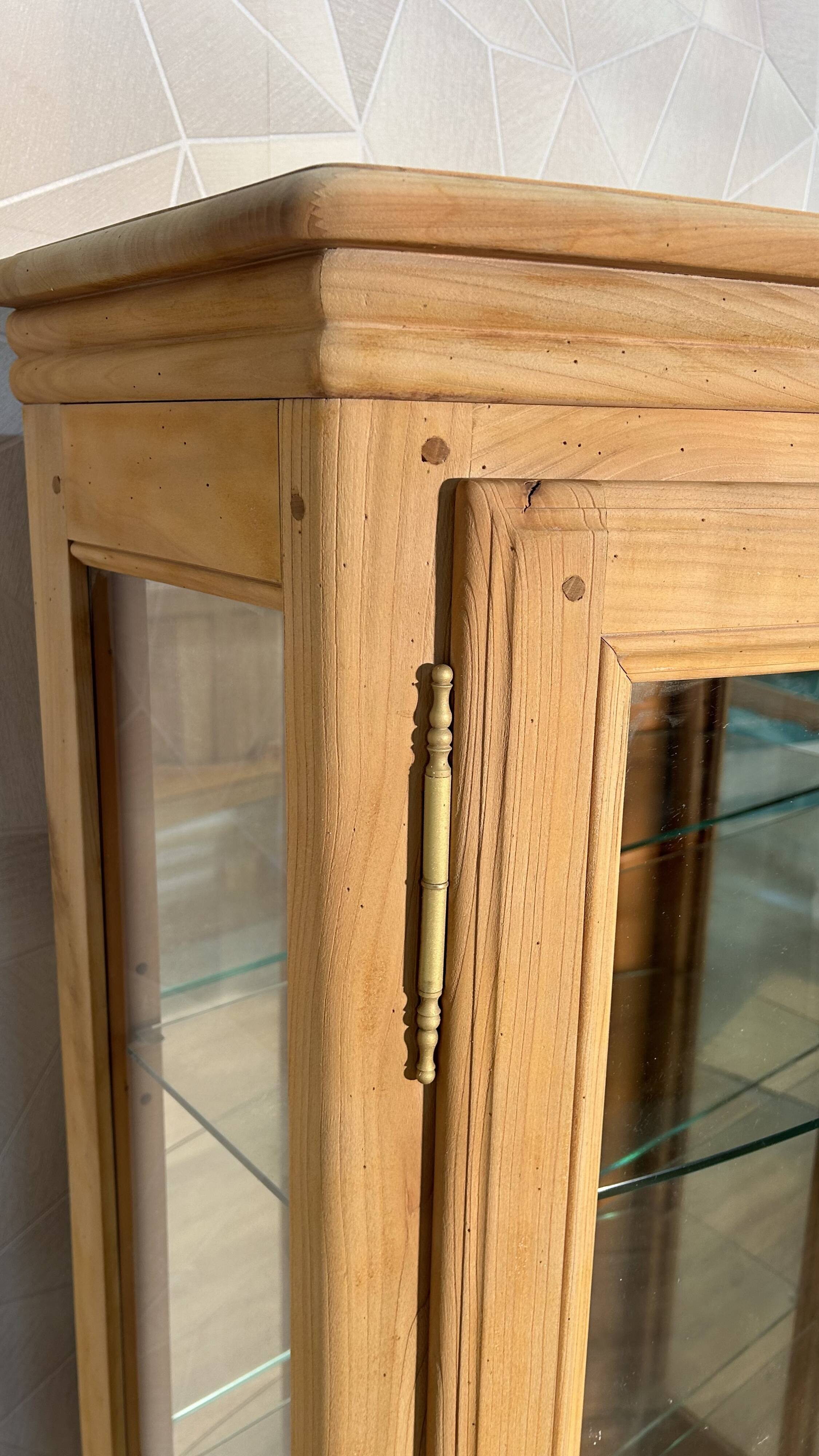 Louis-Philippe display case in stripped solid wood