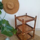 3-tier rattan and bamboo shelf from the 70s vintage