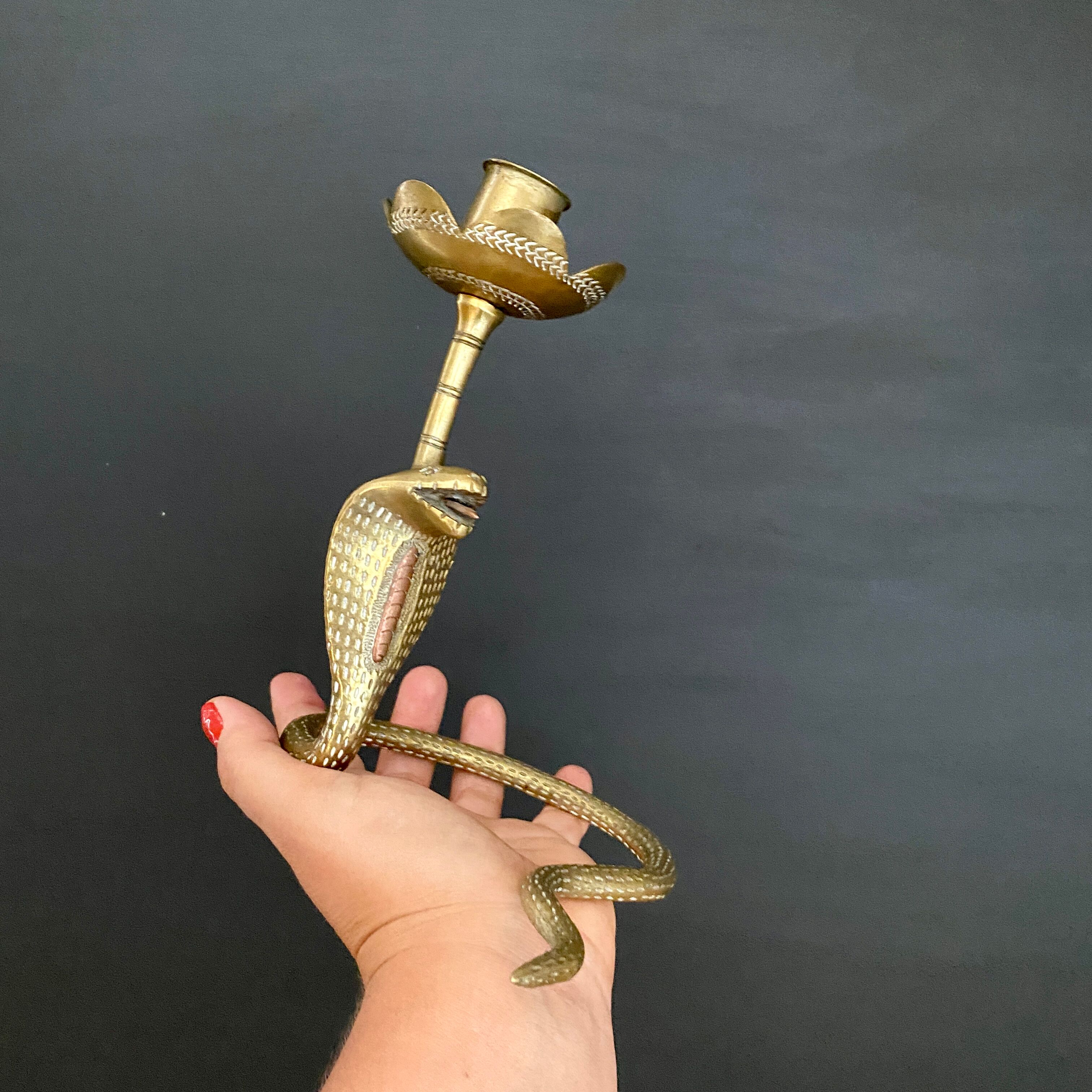 Brass candle holder in the shape of cobra -snake