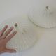 Set of 2 vintage hand blown ice glass wall sconces / pair of flush mount ceiling lights
