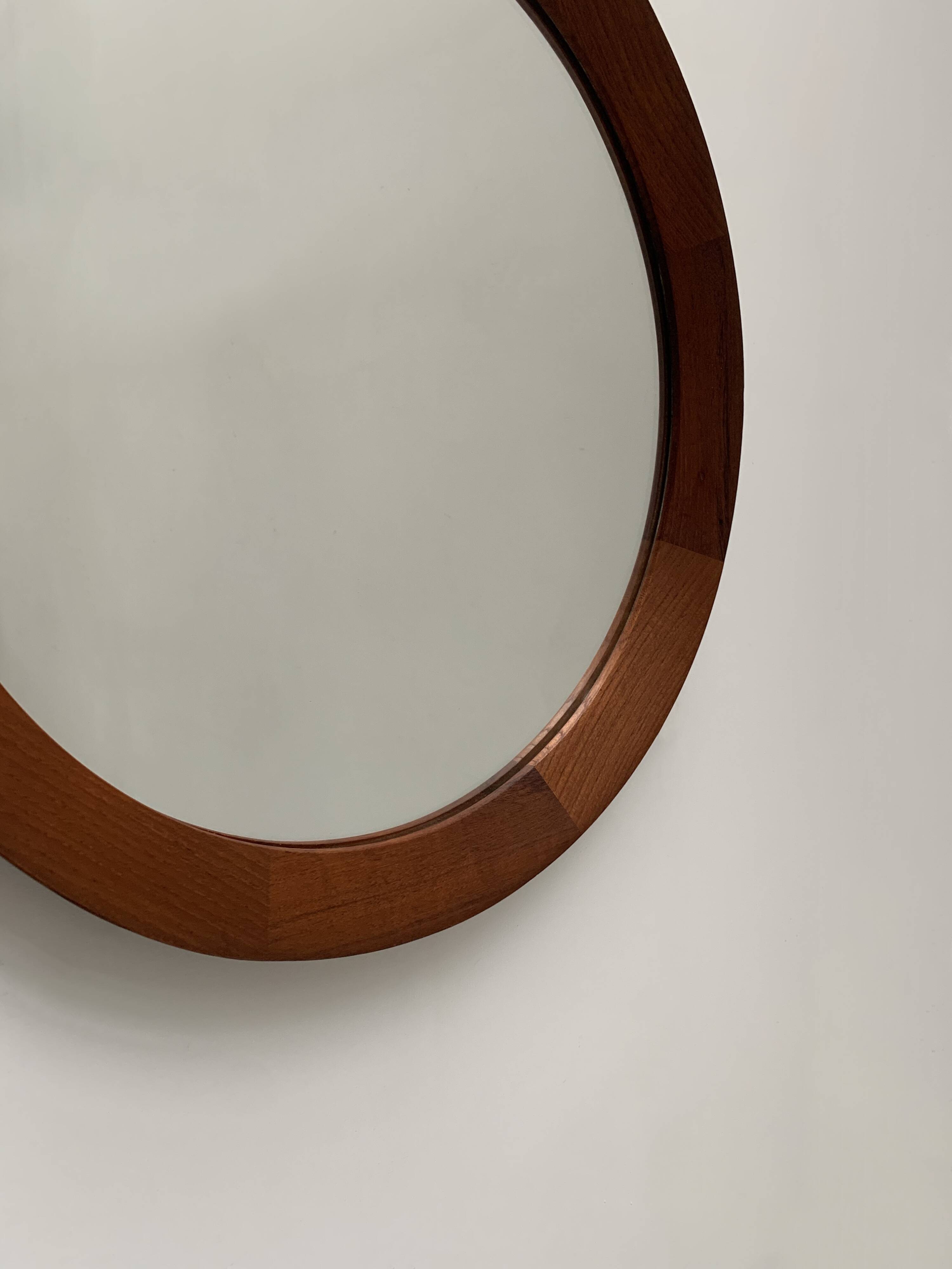 Scandinavian round teak mirror