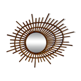 Vintage 1960s sun mirror, rattan, ORTF style, spiral eye - 66 x 50 cm