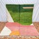 Tapis berbère fait main en laine verte et rose