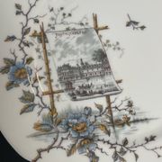 Pair of Hache Jullien plates, fine earthenware, castle decor, early 20th century