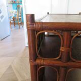 Retro-Side table-vinyl furniture-wood, rattan and bamboo-80s