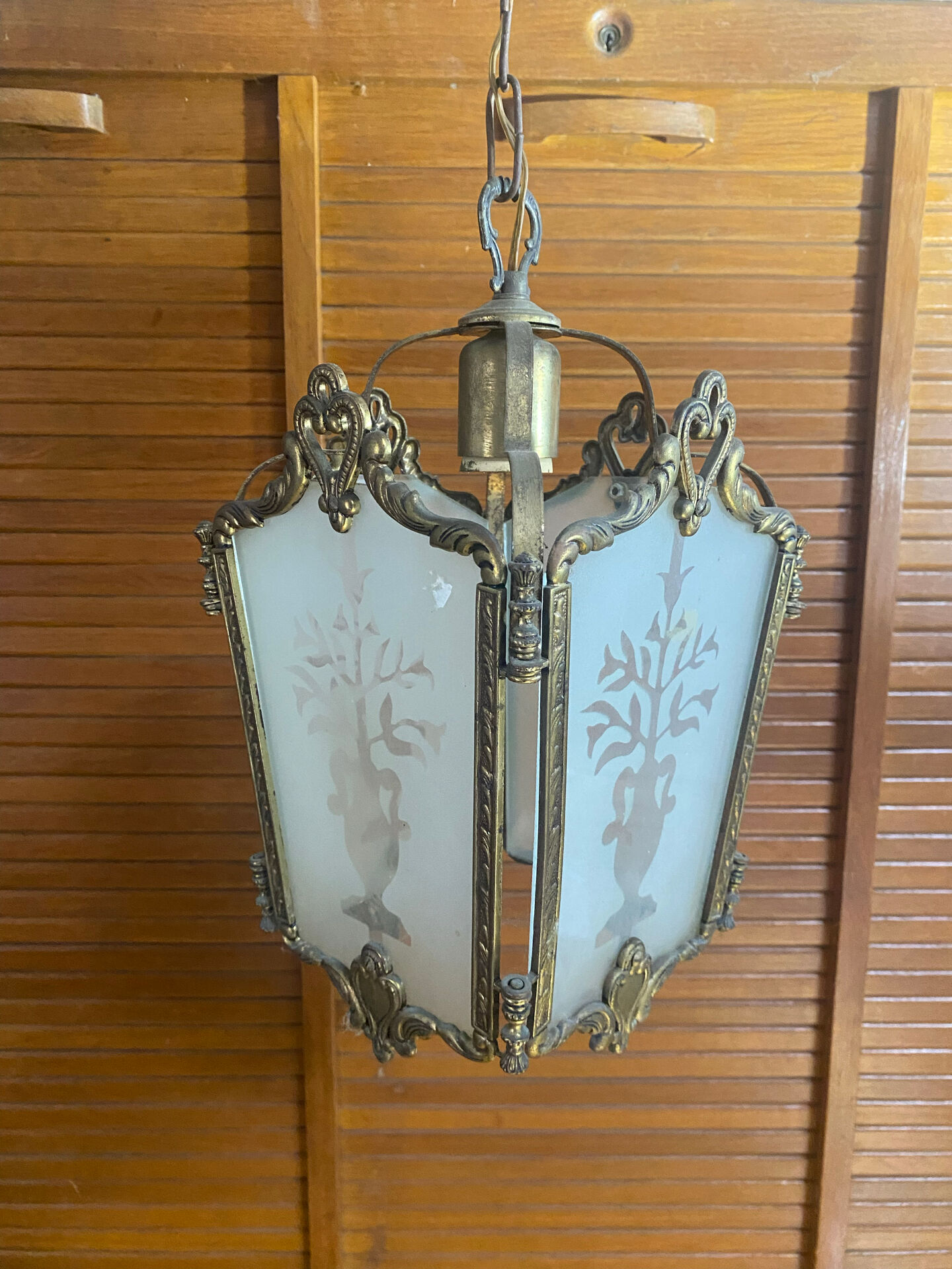 Antique Lustre Hall LOUIS XVI Bronze + Glass Plates Decorated with Engraved Tree