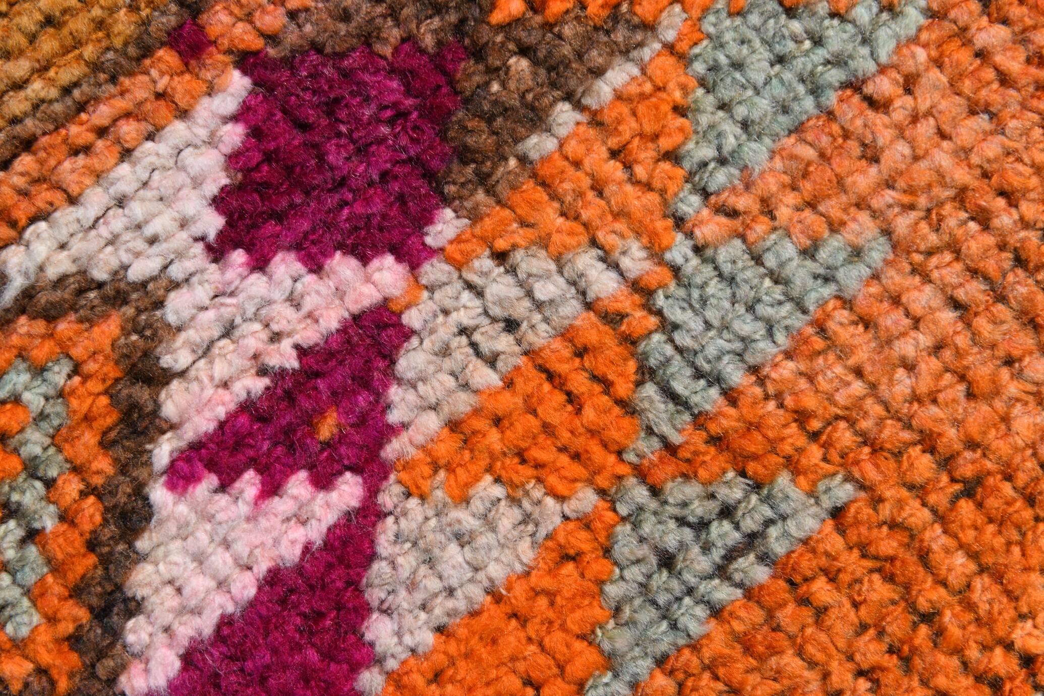 Tapis Couloir Vintage Anatolien Orange Motifs Géométriques, 83x367 Cm