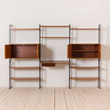 Free standing teak wall unit with a desk and 2 cabinets, Denmark, 1970s