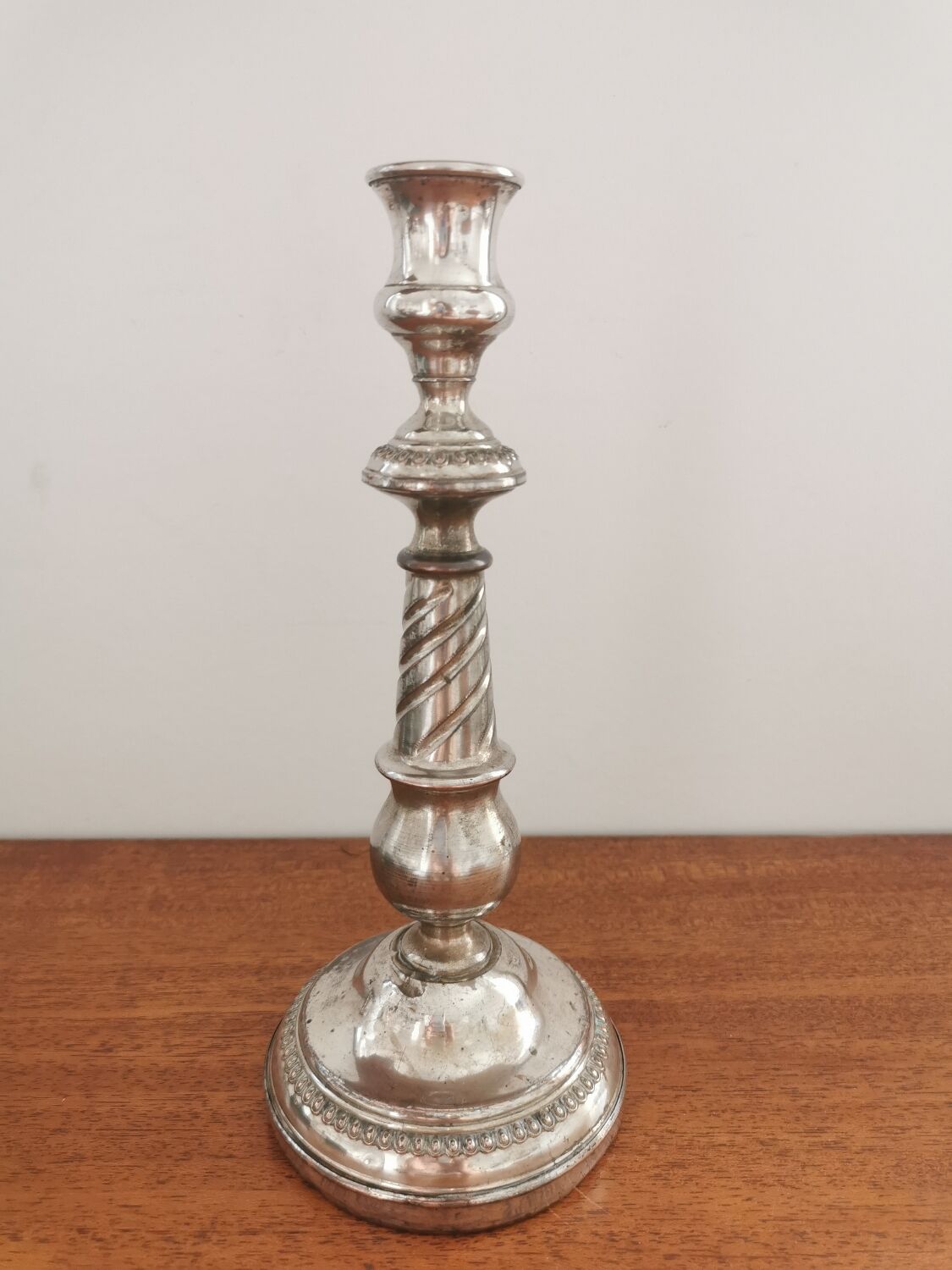Silver metal candle holder