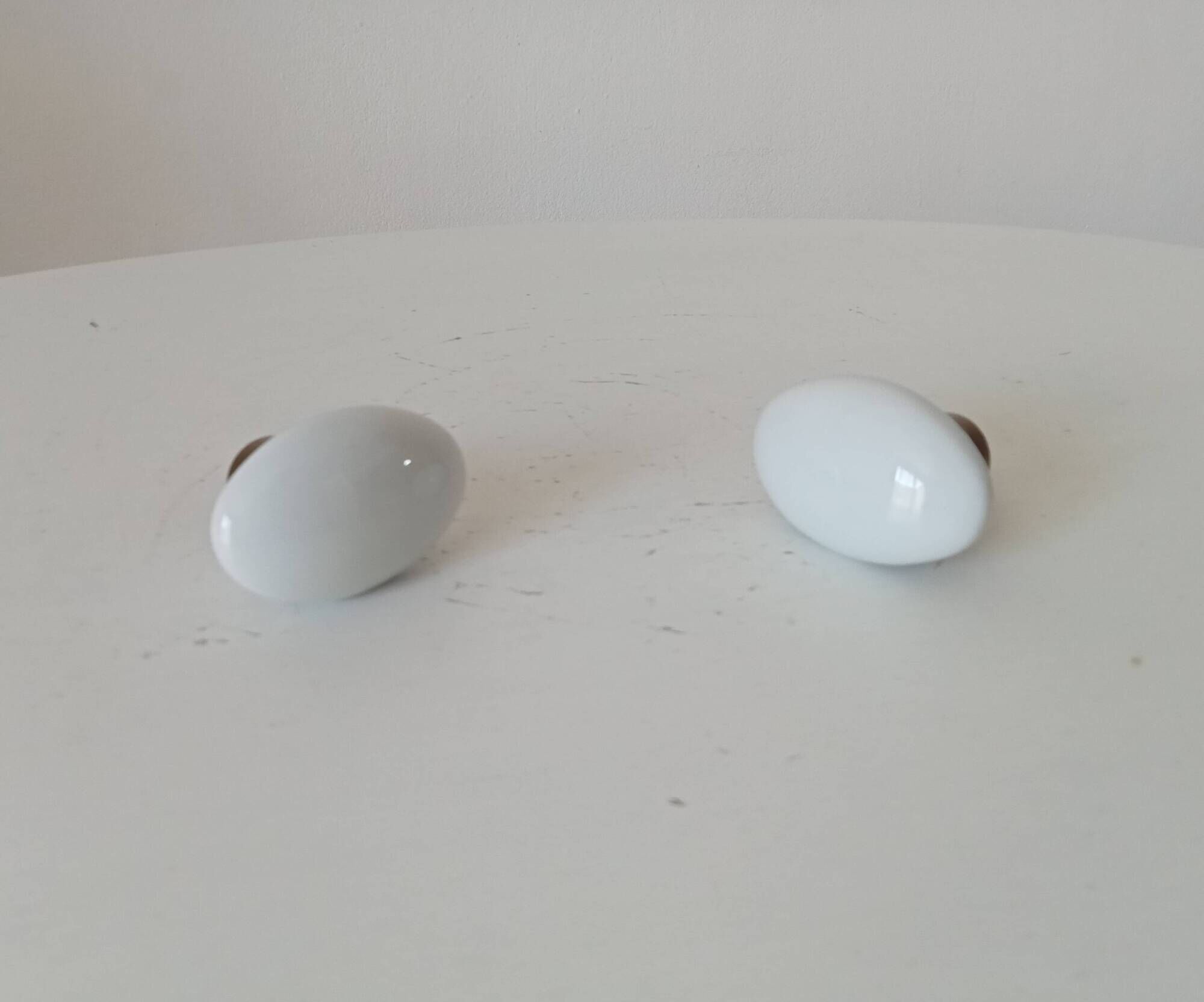 Pair of vintage door handles in porcelain and brass.