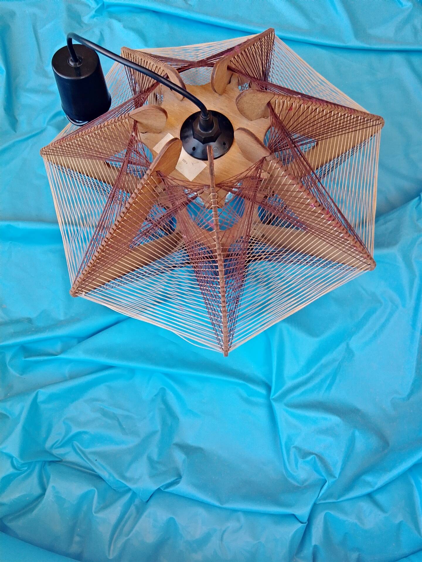 Vintage Scandinavian pendant light in wire and wood
