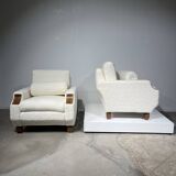 Pair of Art Deco armchairs in white bouclette