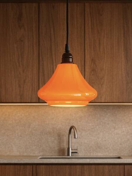 Orange opaline lamp suspension Space Age vintage 1970s
