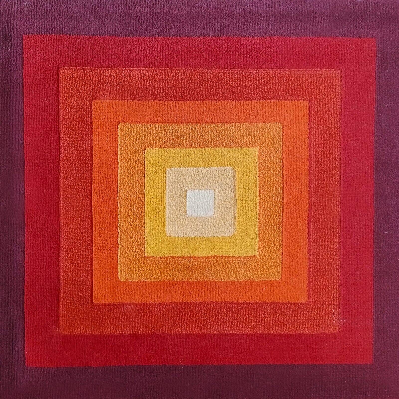 1970s Gorgeous Verner Panton Style "Quadrat" Geometric Op Art Rug. Made in