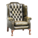 Vintage cowhide leather Chesterfield wingback armchair in a green colour