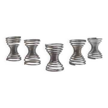 Set of 5 vintage postmodern egg cups with spiral decoration in Memphis style.