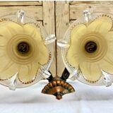 Wall lamp double fires copper metal art deco glassware ezan opalescent gilded