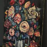 Oil on cardboard by JP Ducas still life with flowers 20th century