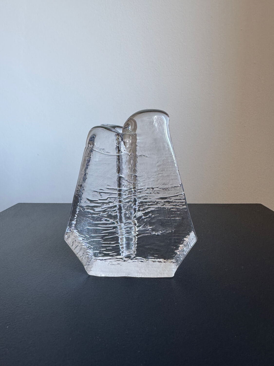 Textured glass button vase in mid-century brutalist style.