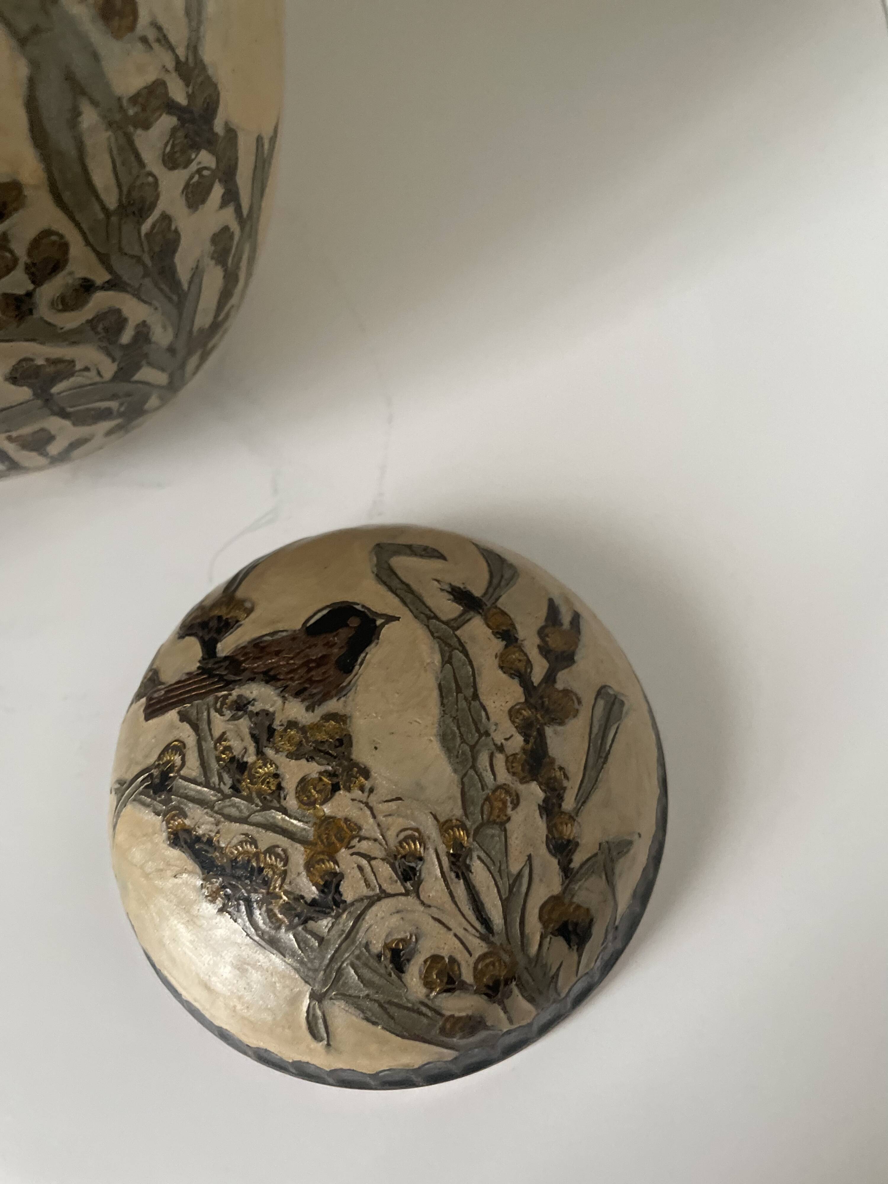 Enameled brass lidded pot