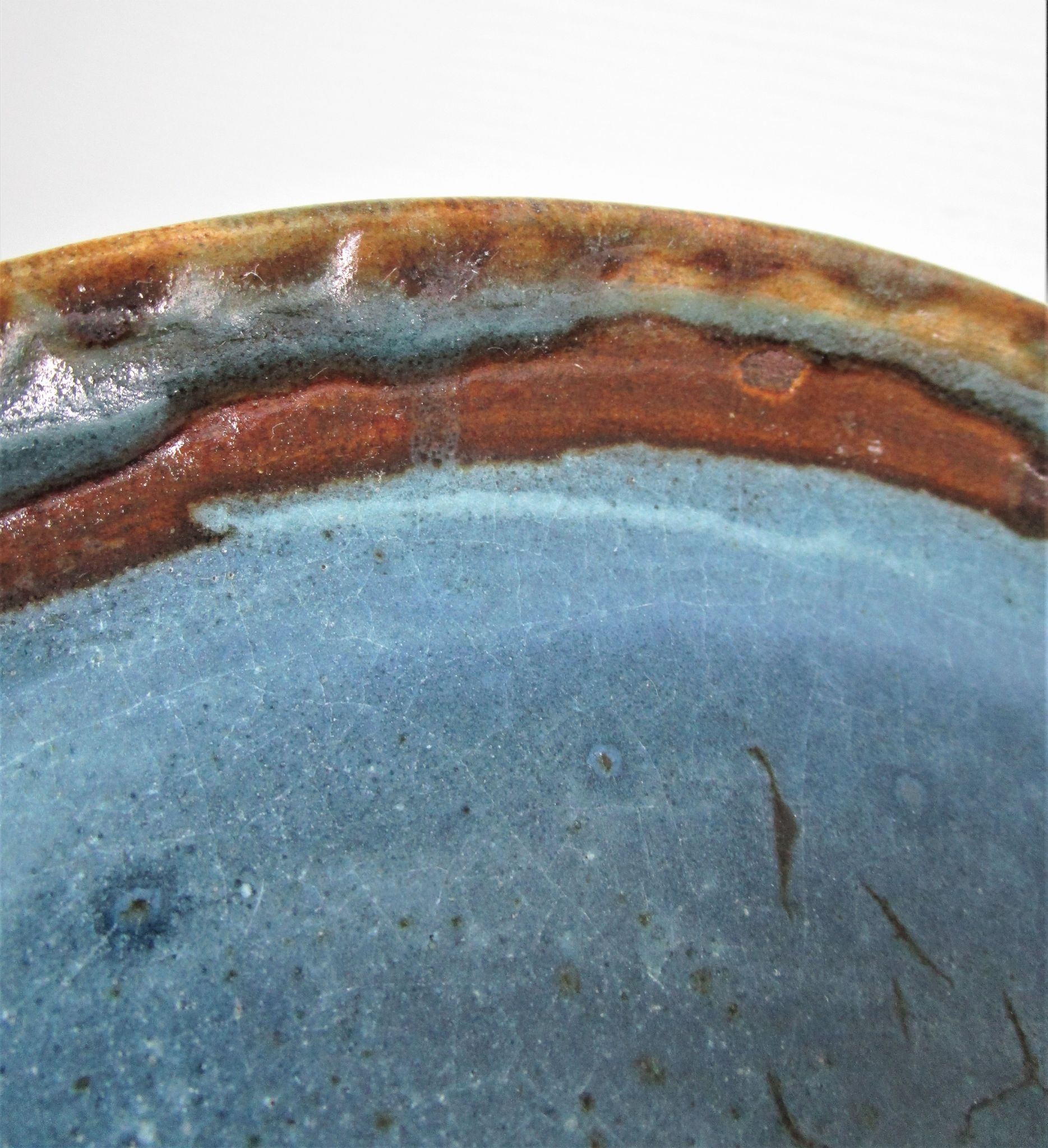 Bowl and round ceramic dish enamelled blue green brown vintage signed vintage