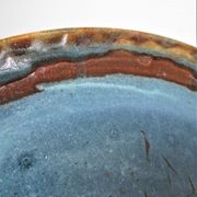 Bowl and round ceramic dish enamelled blue green brown vintage signed vintage