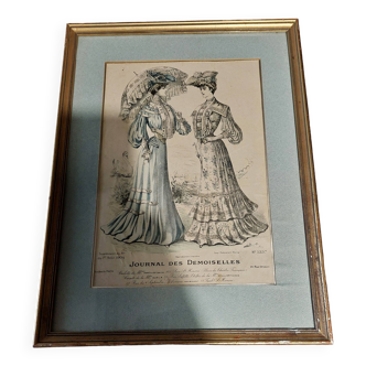 Gravure de mode encadrée journal des demoiselles 1904