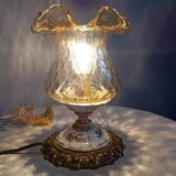 Baroque inspired table lamp, bronze, ceramic flowers and glass globe