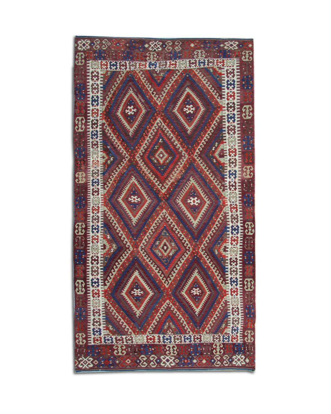 Anatolian Kilim Rug: 1900s Turkish Wool Flatweave, Geometric Tribal Design