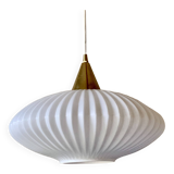 Large Scandinavian pendant light in striated opaline and brass from the 60s