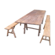 Rustic tray table with 2 trestles and 2 benches