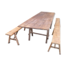 Rustic tray table with 2 trestles and 2 benches