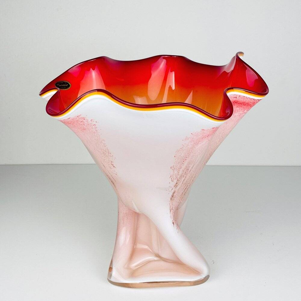 Vintage Murano vase in red and white, Italy, 1970s.