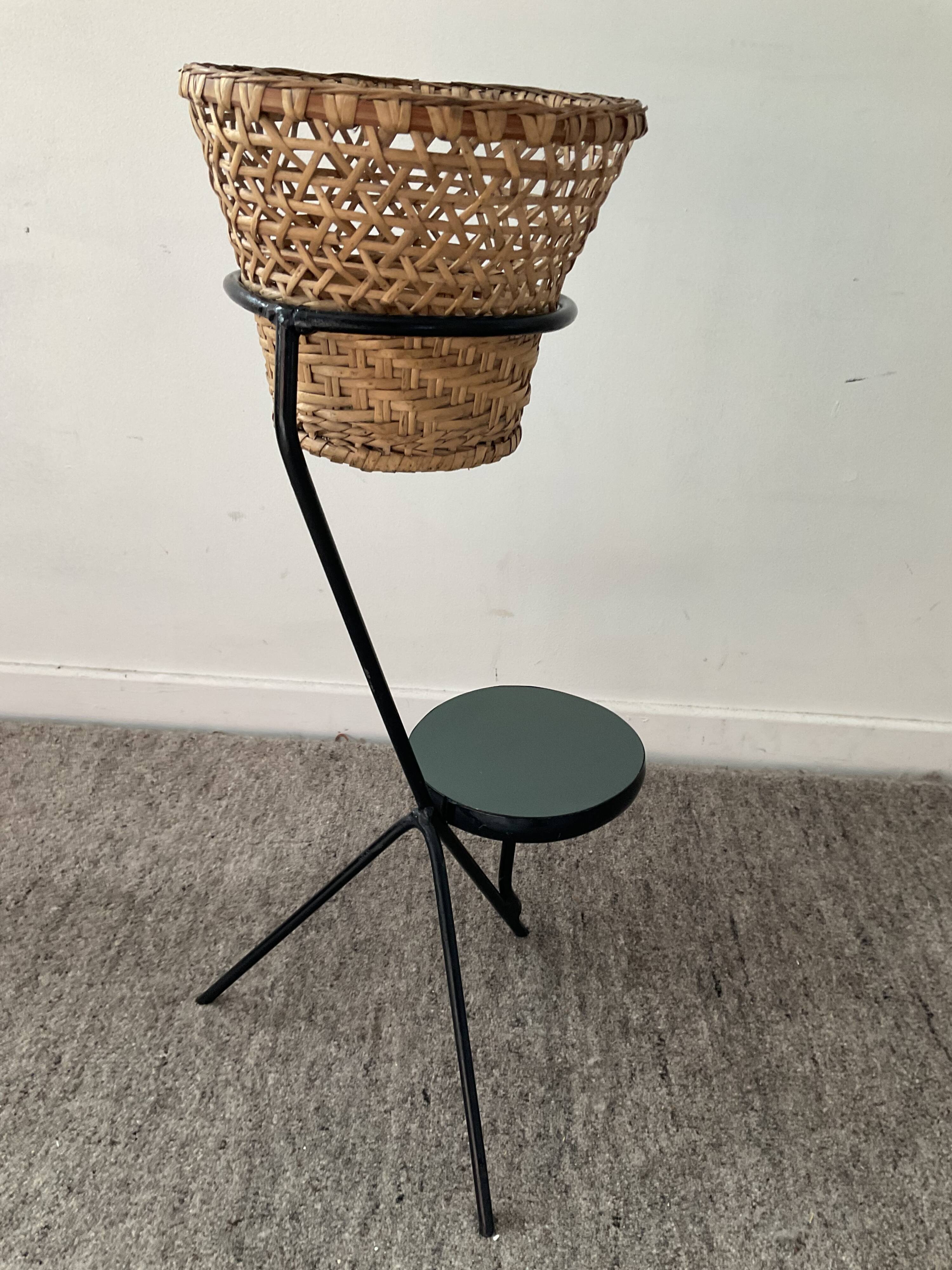 Vintage metal tripod plant holder and formica 60s