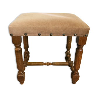 Repose-pieds en bois et velours beige