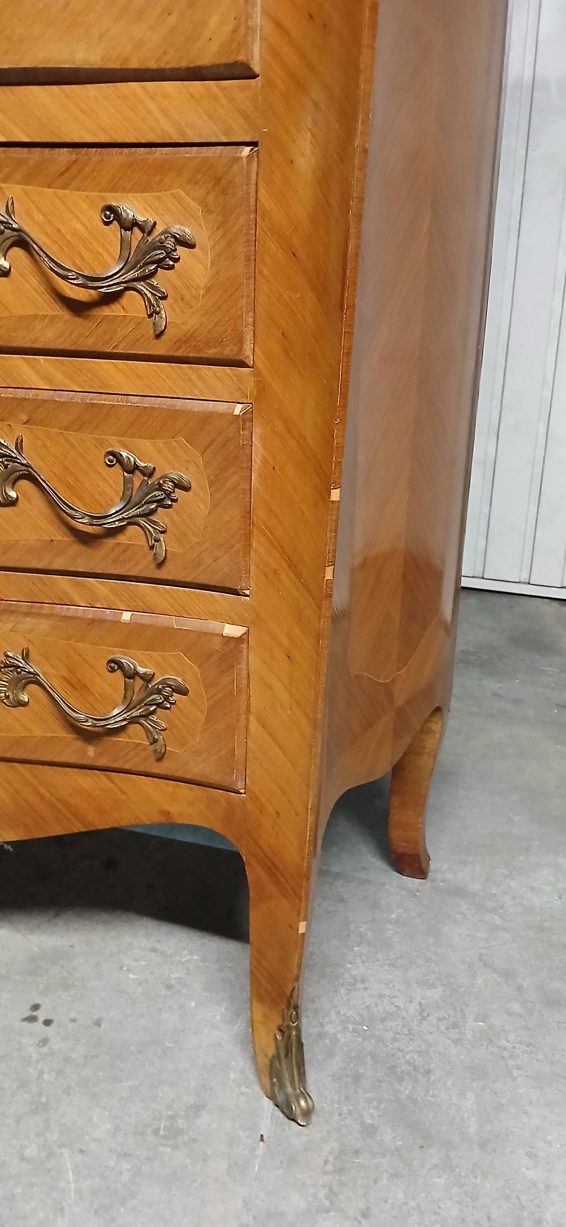 Rosewood secretary desk with floral decoration and marble top