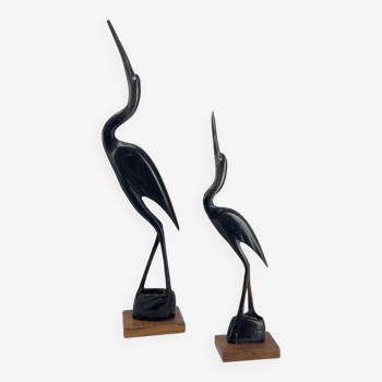 Pair of cranes in carved horn design Mid-Century