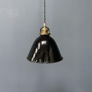 Small size black enamel hanging lamp with brass fixture