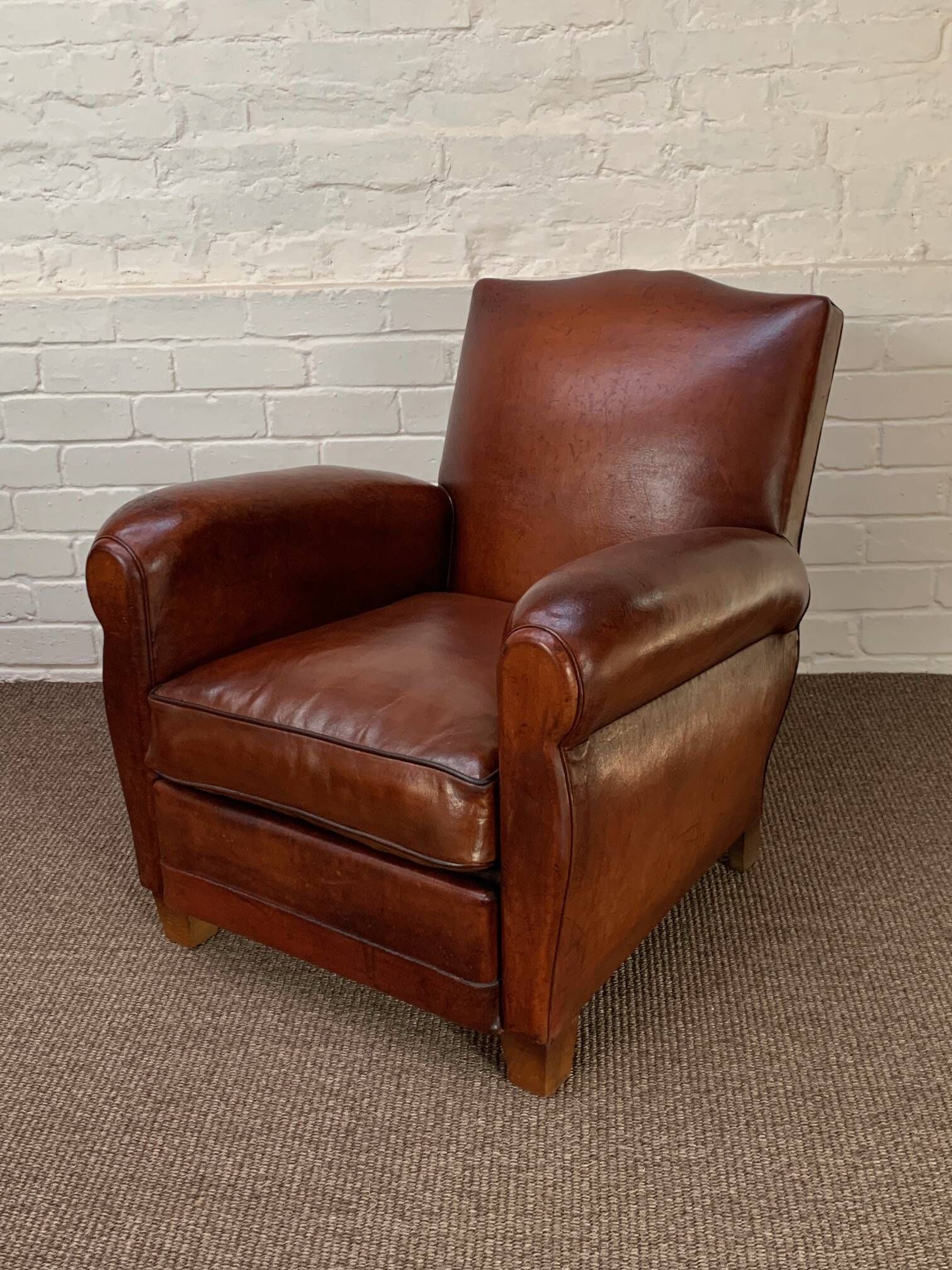 A Beautiful French Leather Club Chair, Moustache Model Circa 1950's